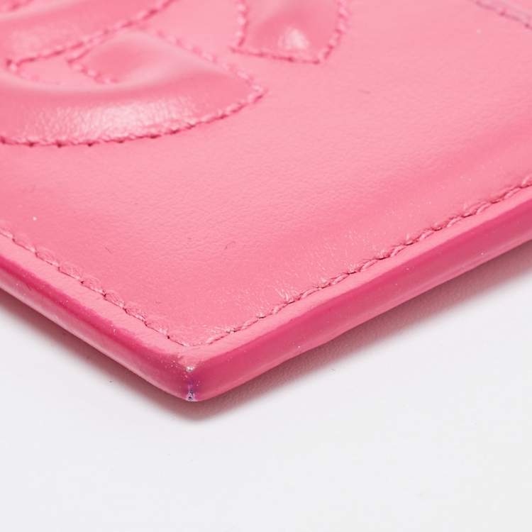 Pre Owned Dolce & Gabbana Pink Leather DG Logo Card Holder