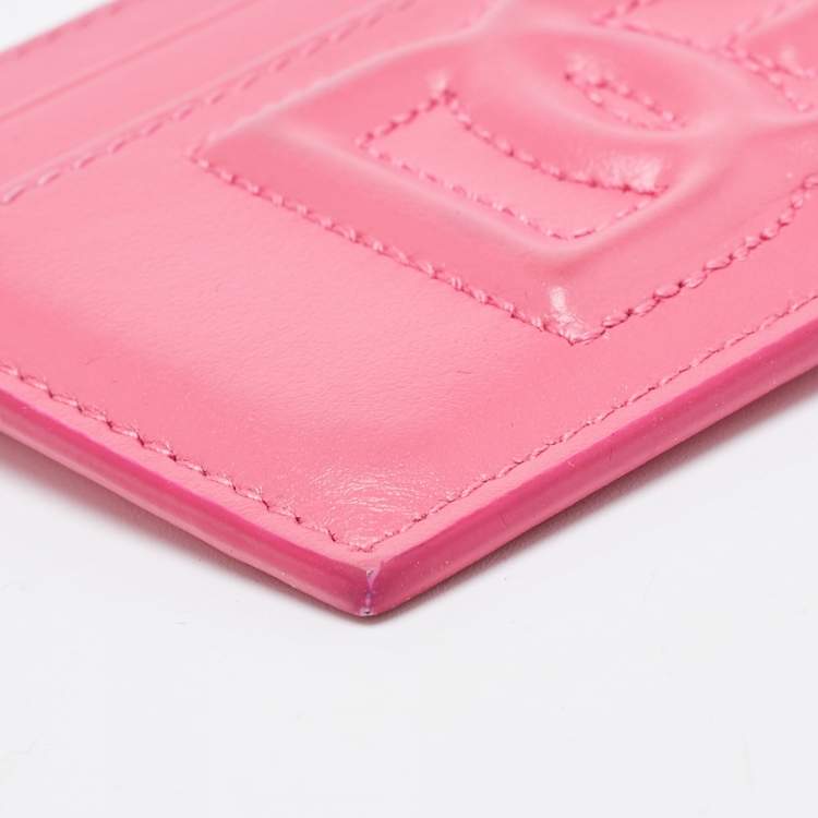 Pre Owned Dolce & Gabbana Pink Leather DG Logo Card Holder
