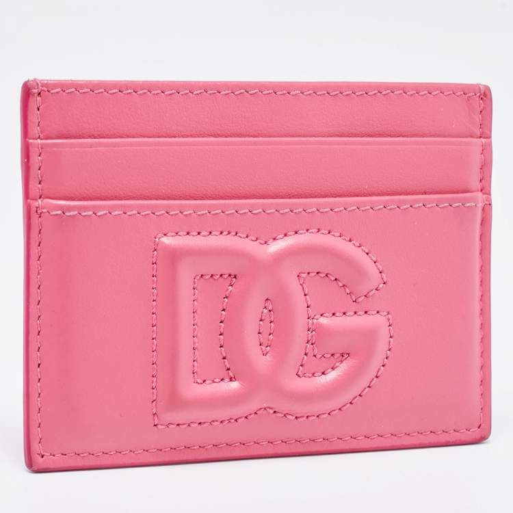 Pre Owned Dolce & Gabbana Pink Leather DG Logo Card Holder