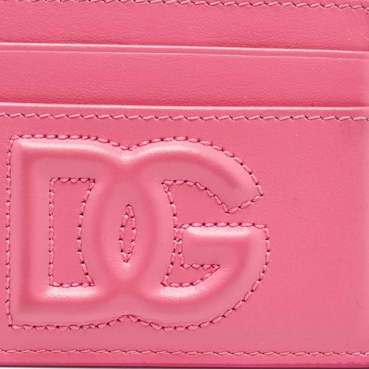 Pre Owned Dolce & Gabbana Pink Leather DG Logo Card Holder