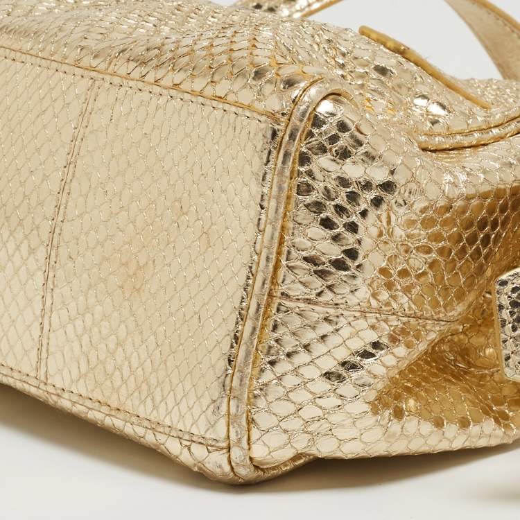 Pre Owned Dolce & Gabbana Gold Watersnake Leather Baguette Bag