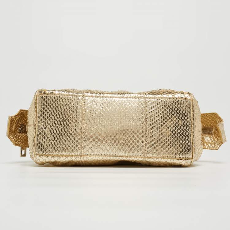 Pre Owned Dolce & Gabbana Gold Watersnake Leather Baguette Bag