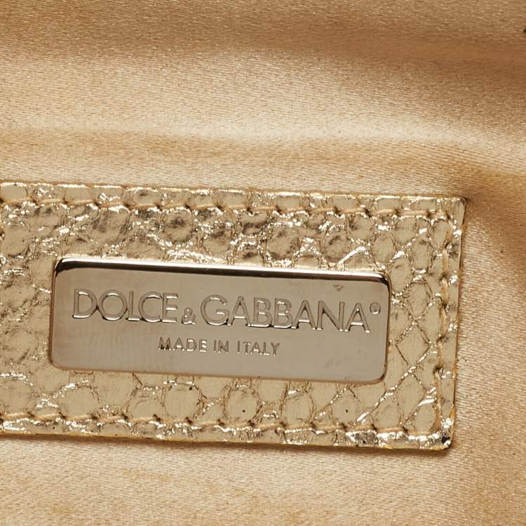 Pre Owned Dolce & Gabbana Gold Watersnake Leather Baguette Bag