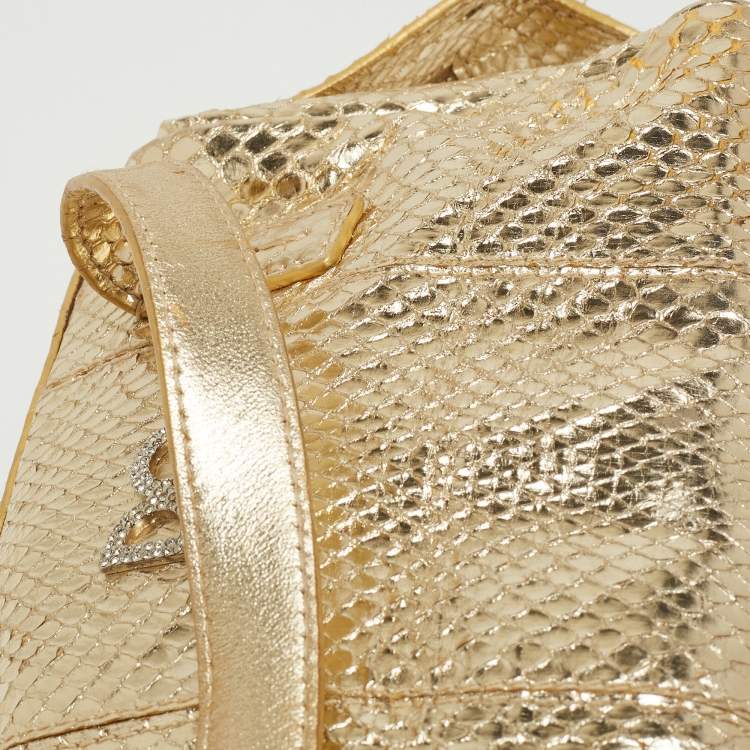 Pre Owned Dolce & Gabbana Gold Watersnake Leather Baguette Bag