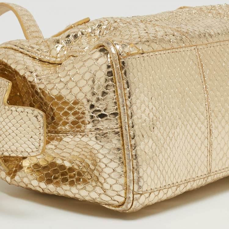 Pre Owned Dolce & Gabbana Gold Watersnake Leather Baguette Bag