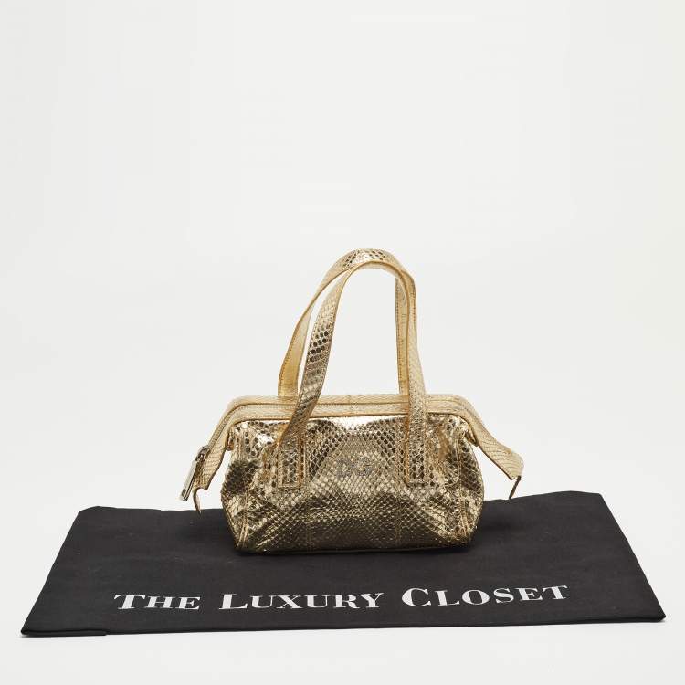 Pre Owned Dolce & Gabbana Gold Watersnake Leather Baguette Bag