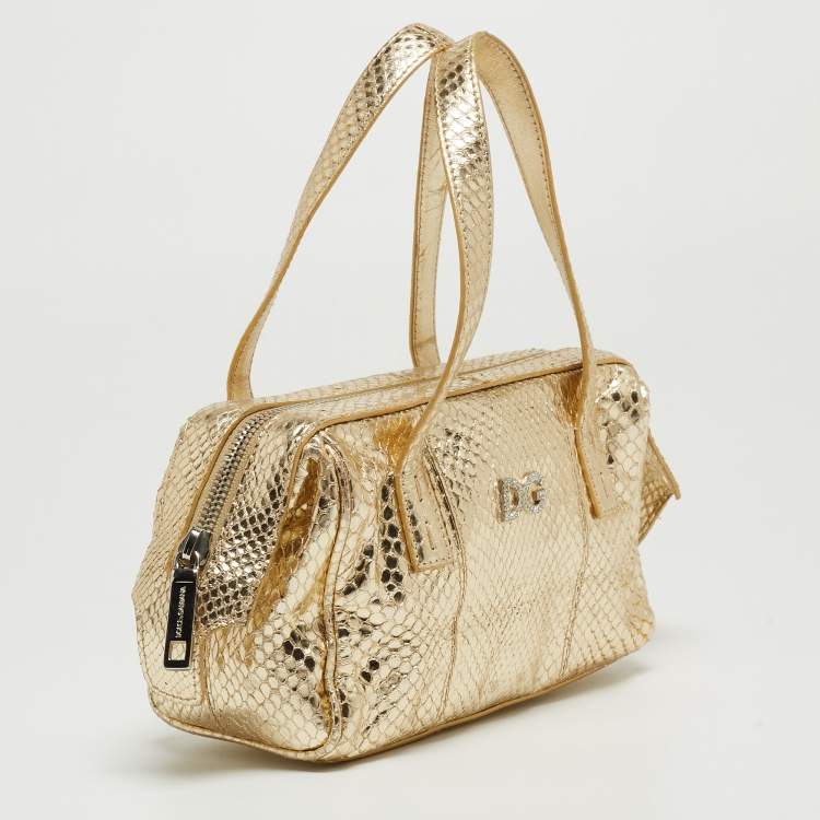 Pre Owned Dolce & Gabbana Gold Watersnake Leather Baguette Bag