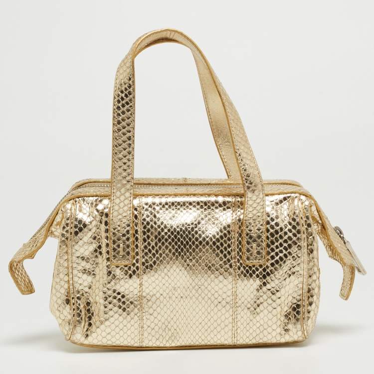 Pre Owned Dolce & Gabbana Gold Watersnake Leather Baguette Bag