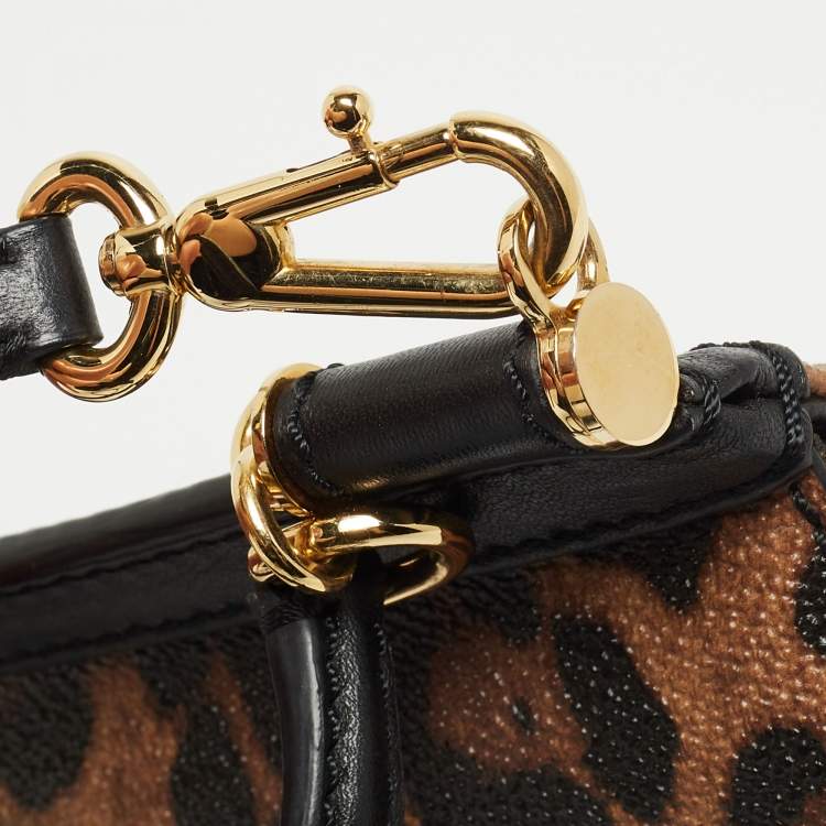 Pre Owned Dolce & Gabbana Beige/Black Coated Canvas and Leather Micro Miss Sicily Top Handle Bag