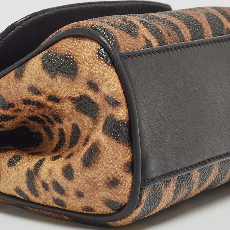 Pre Owned Dolce & Gabbana Beige/Black Coated Canvas and Leather Micro Miss Sicily Top Handle Bag