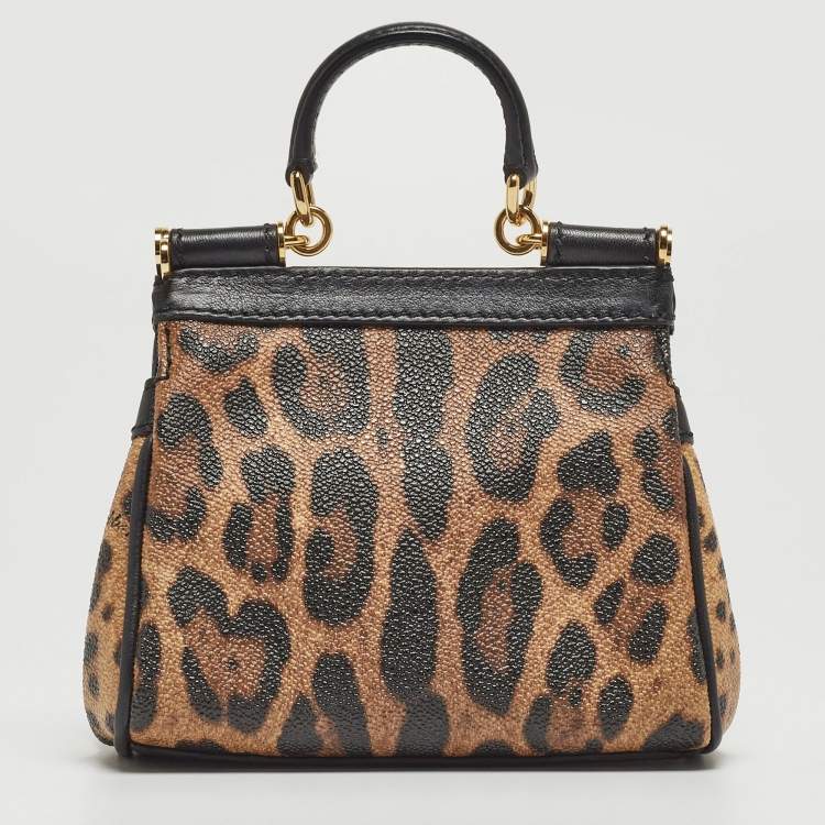 Pre Owned Dolce & Gabbana Beige/Black Coated Canvas and Leather Micro Miss Sicily Top Handle Bag