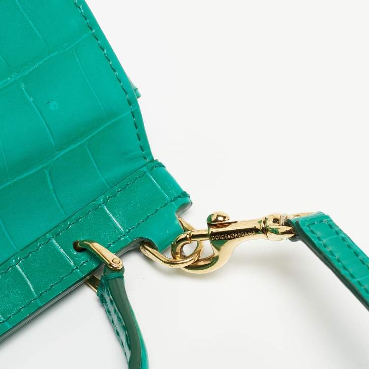 Pre Owned Dolce & Gabbana Green Croc Embossed Leather Mini Miss Sicily Top Handle Bag