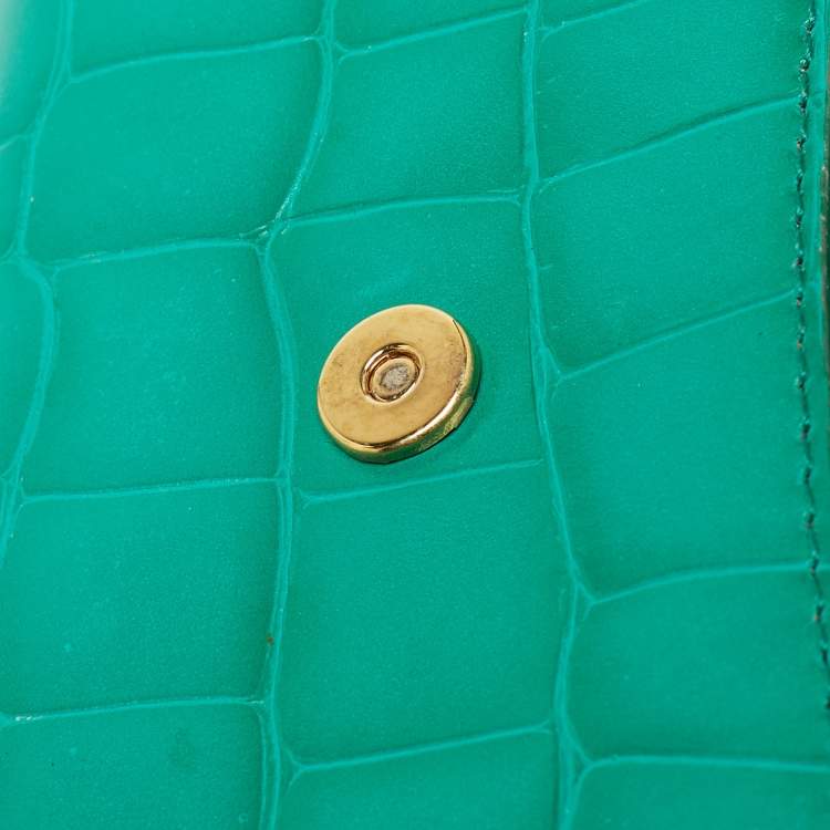 Pre Owned Dolce & Gabbana Green Croc Embossed Leather Mini Miss Sicily Top Handle Bag
