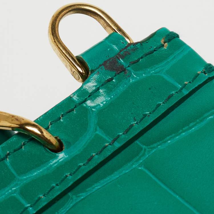 Pre Owned Dolce & Gabbana Green Croc Embossed Leather Mini Miss Sicily Top Handle Bag