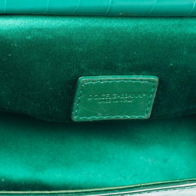 Pre Owned Dolce & Gabbana Green Croc Embossed Leather Mini Miss Sicily Top Handle Bag