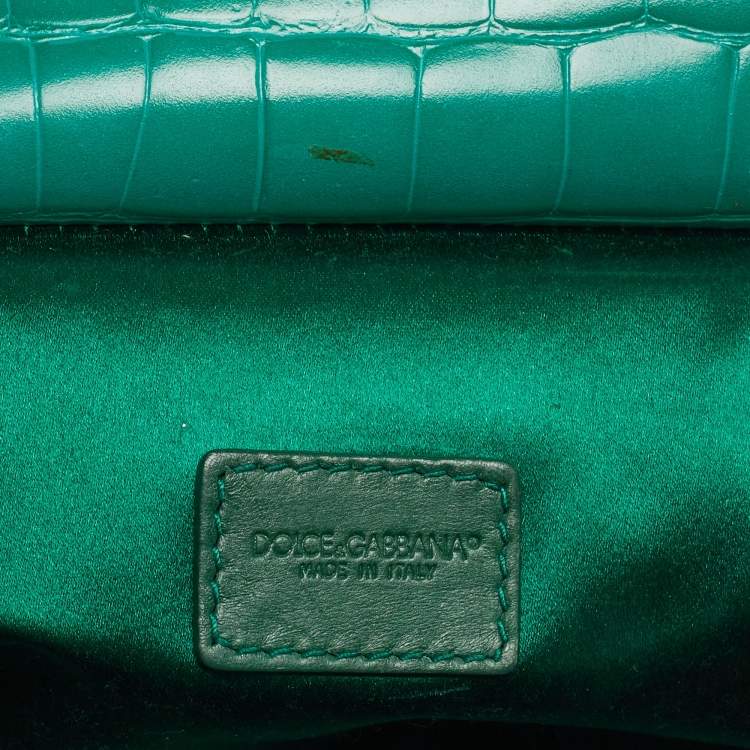 Pre Owned Dolce & Gabbana Green Croc Embossed Leather Mini Miss Sicily Top Handle Bag