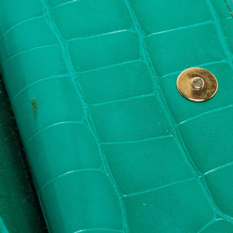 Pre Owned Dolce & Gabbana Green Croc Embossed Leather Mini Miss Sicily Top Handle Bag