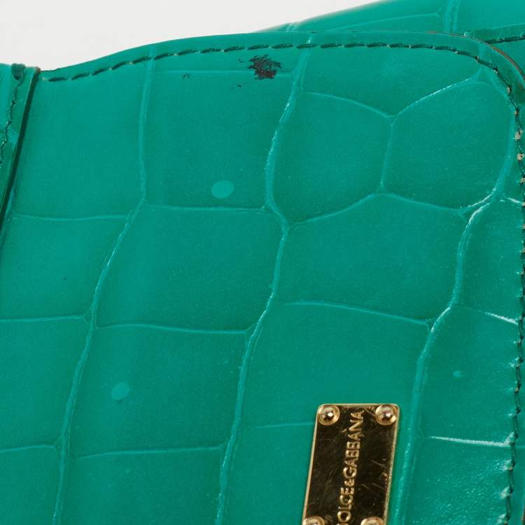 Pre Owned Dolce & Gabbana Green Croc Embossed Leather Mini Miss Sicily Top Handle Bag