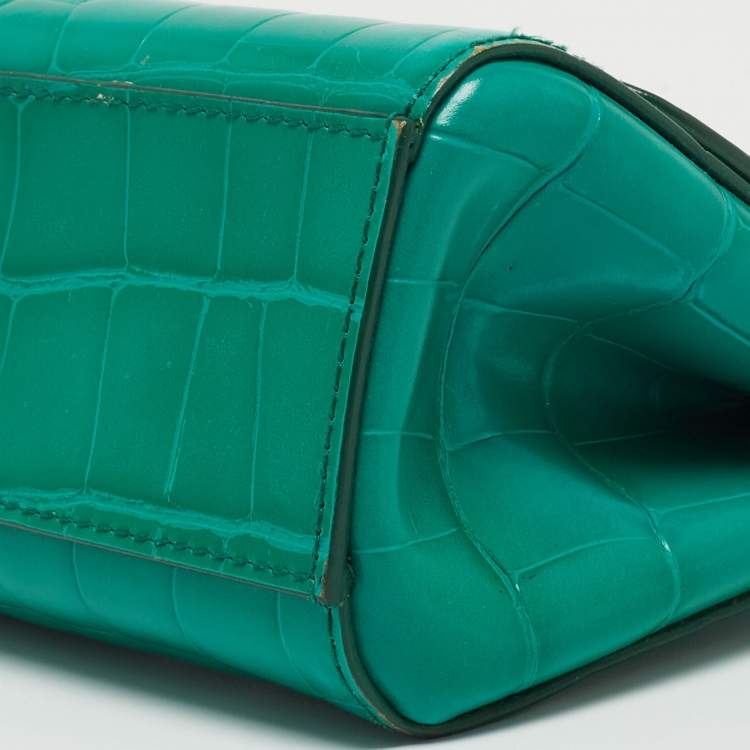 Pre Owned Dolce & Gabbana Green Croc Embossed Leather Mini Miss Sicily Top Handle Bag