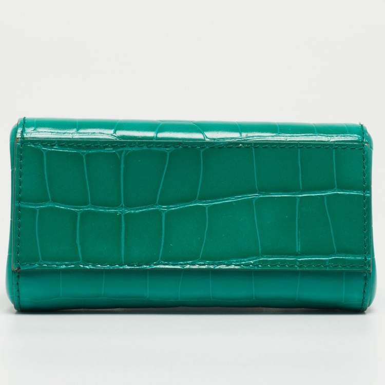 Pre Owned Dolce & Gabbana Green Croc Embossed Leather Mini Miss Sicily Top Handle Bag