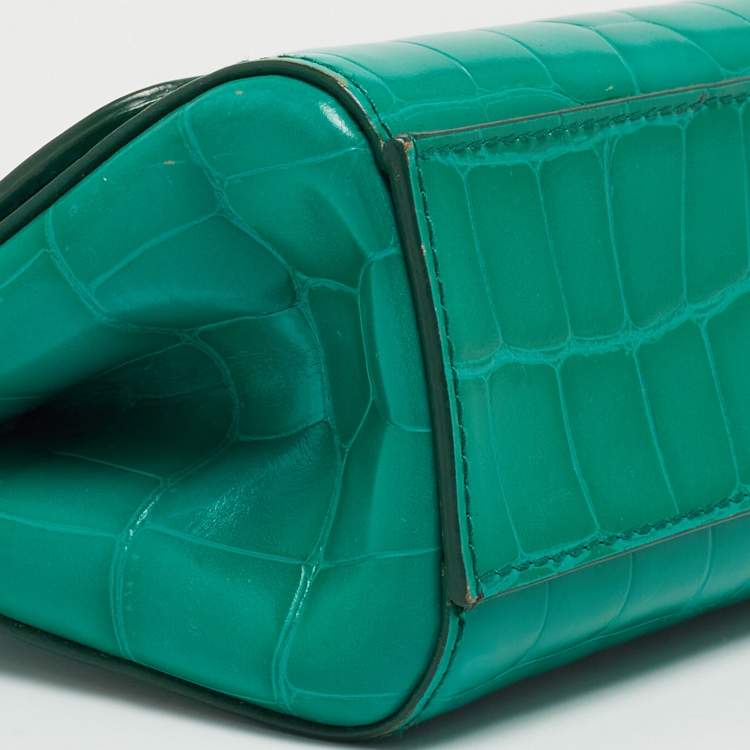 Pre Owned Dolce & Gabbana Green Croc Embossed Leather Mini Miss Sicily Top Handle Bag