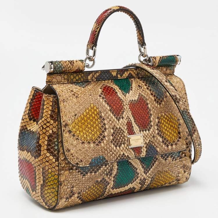 Pre Owned Dolce & Gabbana Multicolor Python Medium Miss Sicily Top Handle Bag