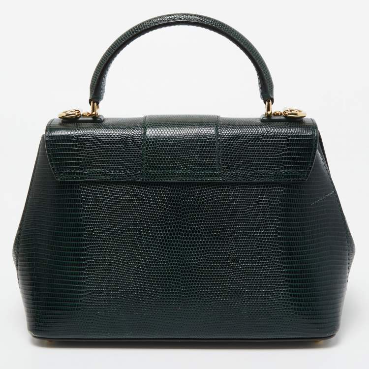 Pre Owned Dolce & Gabbana Dark Green Lizard Embossed Leather Medium Lucia Top Handle Bag