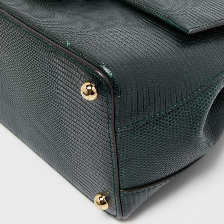 Pre Owned Dolce & Gabbana Dark Green Lizard Embossed Leather Medium Lucia Top Handle Bag