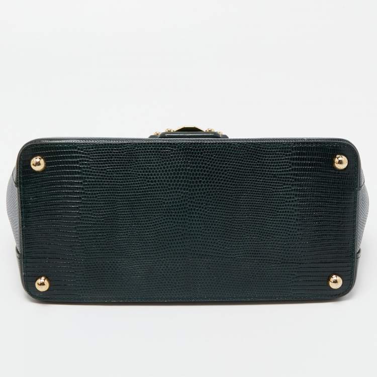 Pre Owned Dolce & Gabbana Dark Green Lizard Embossed Leather Medium Lucia Top Handle Bag