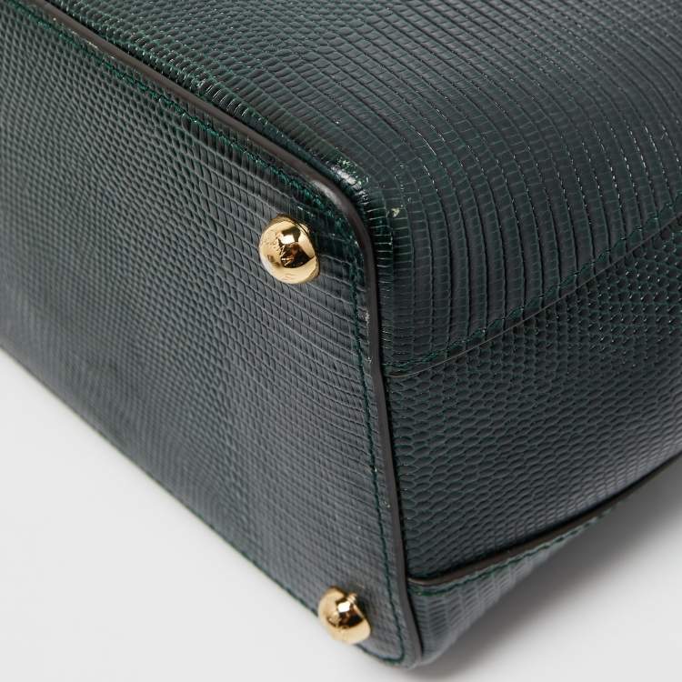 Pre Owned Dolce & Gabbana Dark Green Lizard Embossed Leather Medium Lucia Top Handle Bag
