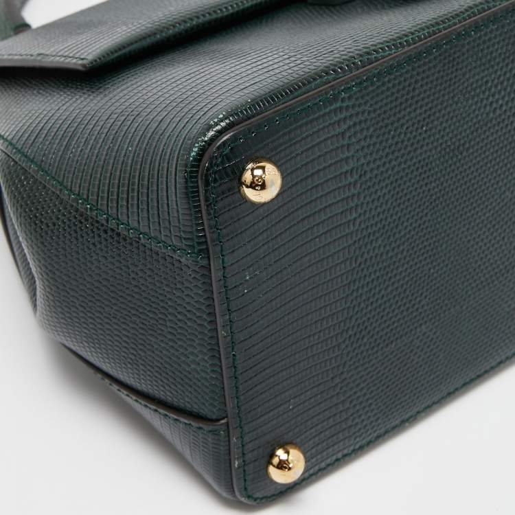 Pre Owned Dolce & Gabbana Dark Green Lizard Embossed Leather Medium Lucia Top Handle Bag