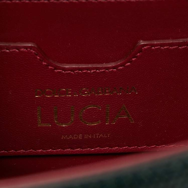 Pre Owned Dolce & Gabbana Dark Green Lizard Embossed Leather Medium Lucia Top Handle Bag