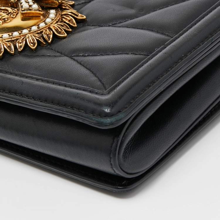 Pre Owned Dolce & Gabbana Black Leather Small Devotion Chain Shoulder Bag
