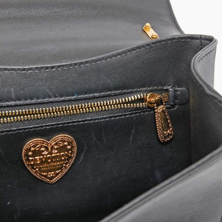 Pre Owned Dolce & Gabbana Black Leather Small Devotion Chain Shoulder Bag