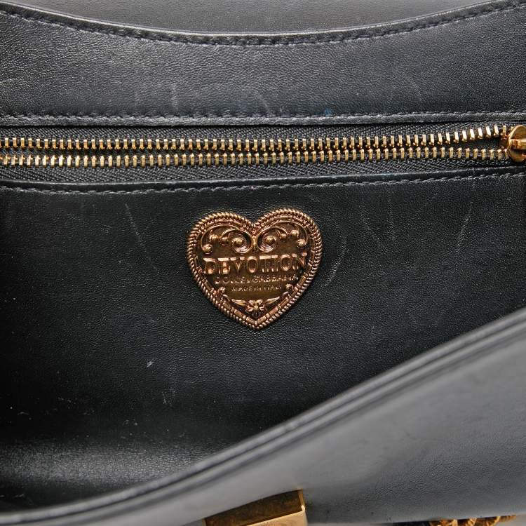 Pre Owned Dolce & Gabbana Black Leather Small Devotion Chain Shoulder Bag