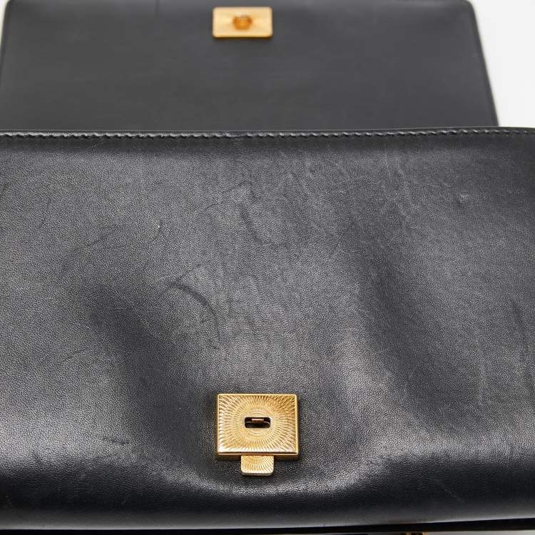 Pre Owned Dolce & Gabbana Black Leather Small Devotion Chain Shoulder Bag