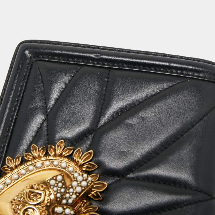 Pre Owned Dolce & Gabbana Black Leather Small Devotion Chain Shoulder Bag