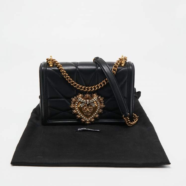 Pre Owned Dolce & Gabbana Black Leather Small Devotion Chain Shoulder Bag