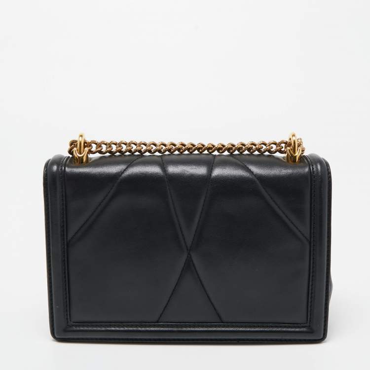 Pre Owned Dolce & Gabbana Black Leather Small Devotion Chain Shoulder Bag