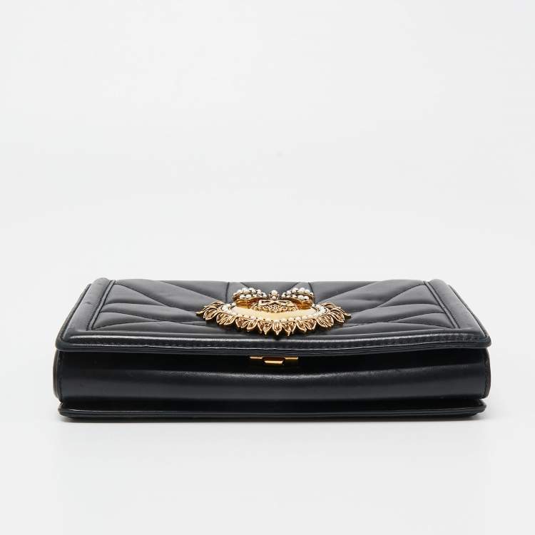 Pre Owned Dolce & Gabbana Black Leather Small Devotion Chain Shoulder Bag