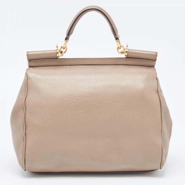Pre Owned Dolce & Gabbana Grey Leather Large Miss Sicily Top Handle Bag