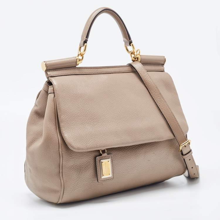 Pre Owned Dolce & Gabbana Grey Leather Large Miss Sicily Top Handle Bag
