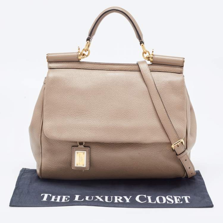 Pre Owned Dolce & Gabbana Grey Leather Large Miss Sicily Top Handle Bag