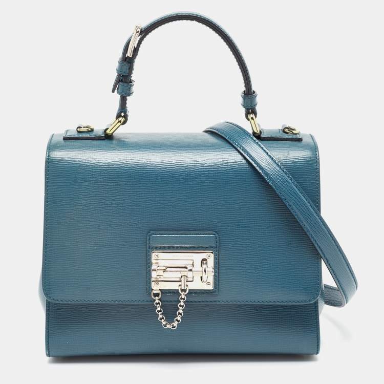 Pre Owned Dolce & Gabbana Teal Leather Medium Miss Monica Top Handle Bag