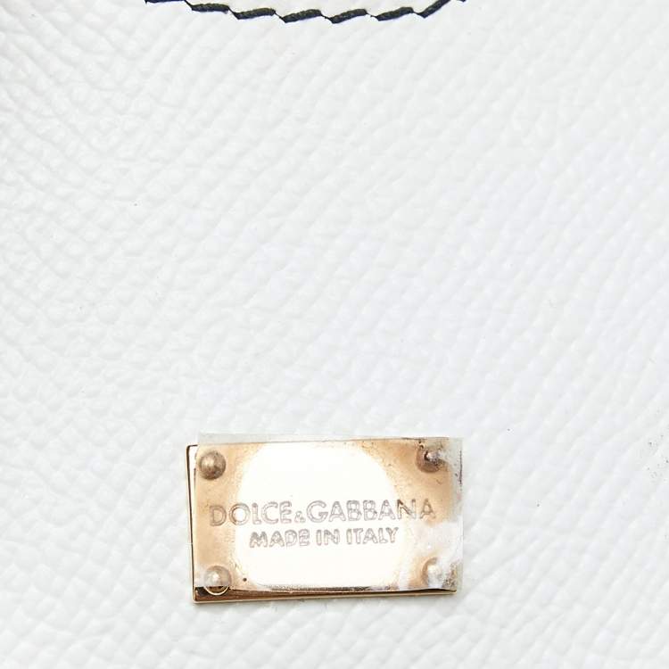 Pre Owned Dolce & Gabbana White/Black Polka Dot Leather Medium Miss Sicily Top Handle Bag