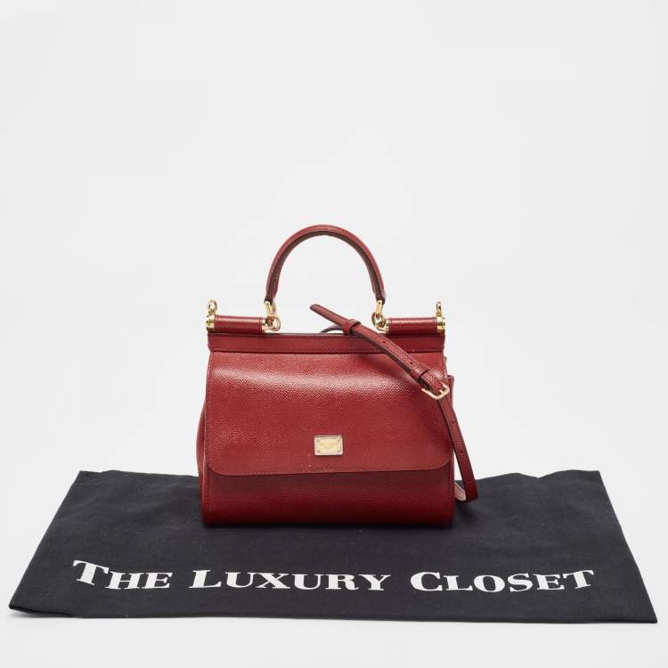 Pre Owned Dolce & Gabbana Dark Red Leather Small Miss Sicily Top Handle Bag