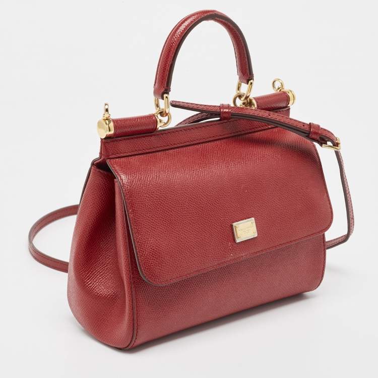 Pre Owned Dolce & Gabbana Dark Red Leather Small Miss Sicily Top Handle Bag