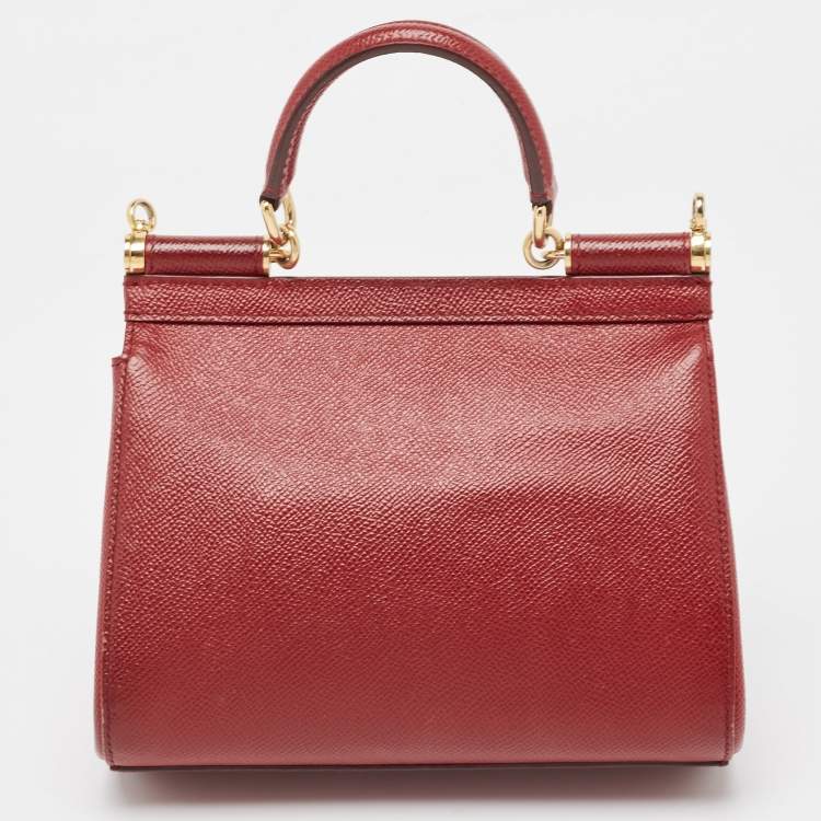 Pre Owned Dolce & Gabbana Dark Red Leather Small Miss Sicily Top Handle Bag