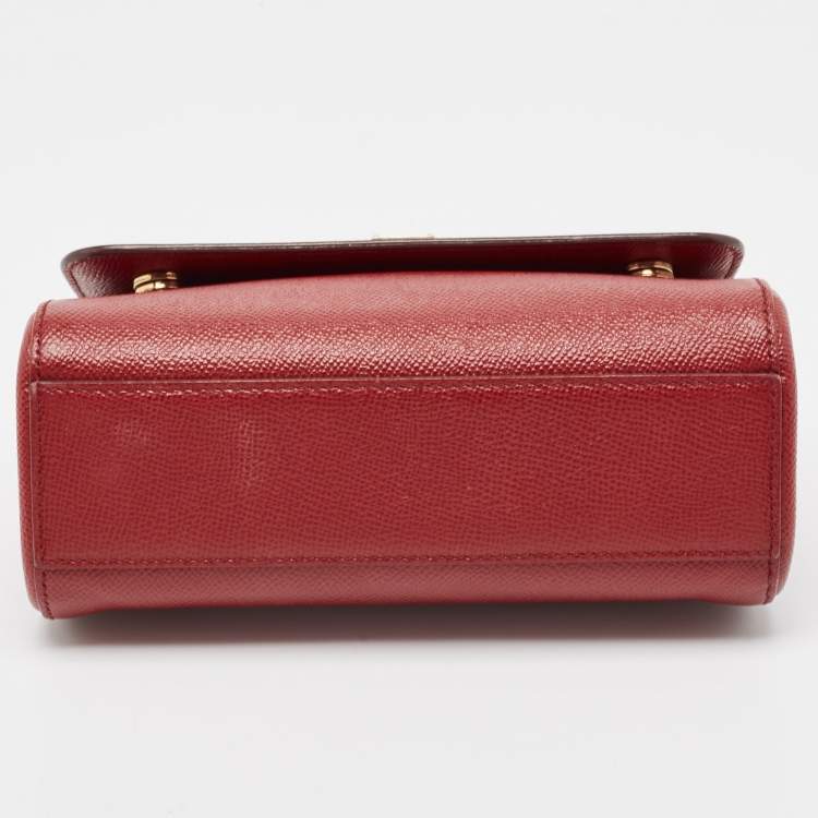 Pre Owned Dolce & Gabbana Dark Red Leather Small Miss Sicily Top Handle Bag