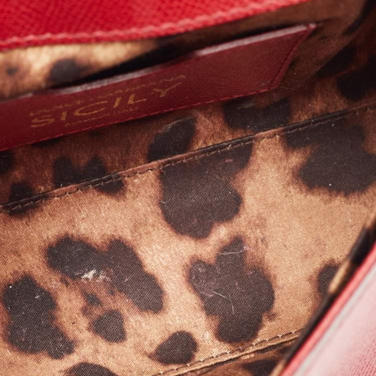 Pre Owned Dolce & Gabbana Dark Red Leather Small Miss Sicily Top Handle Bag